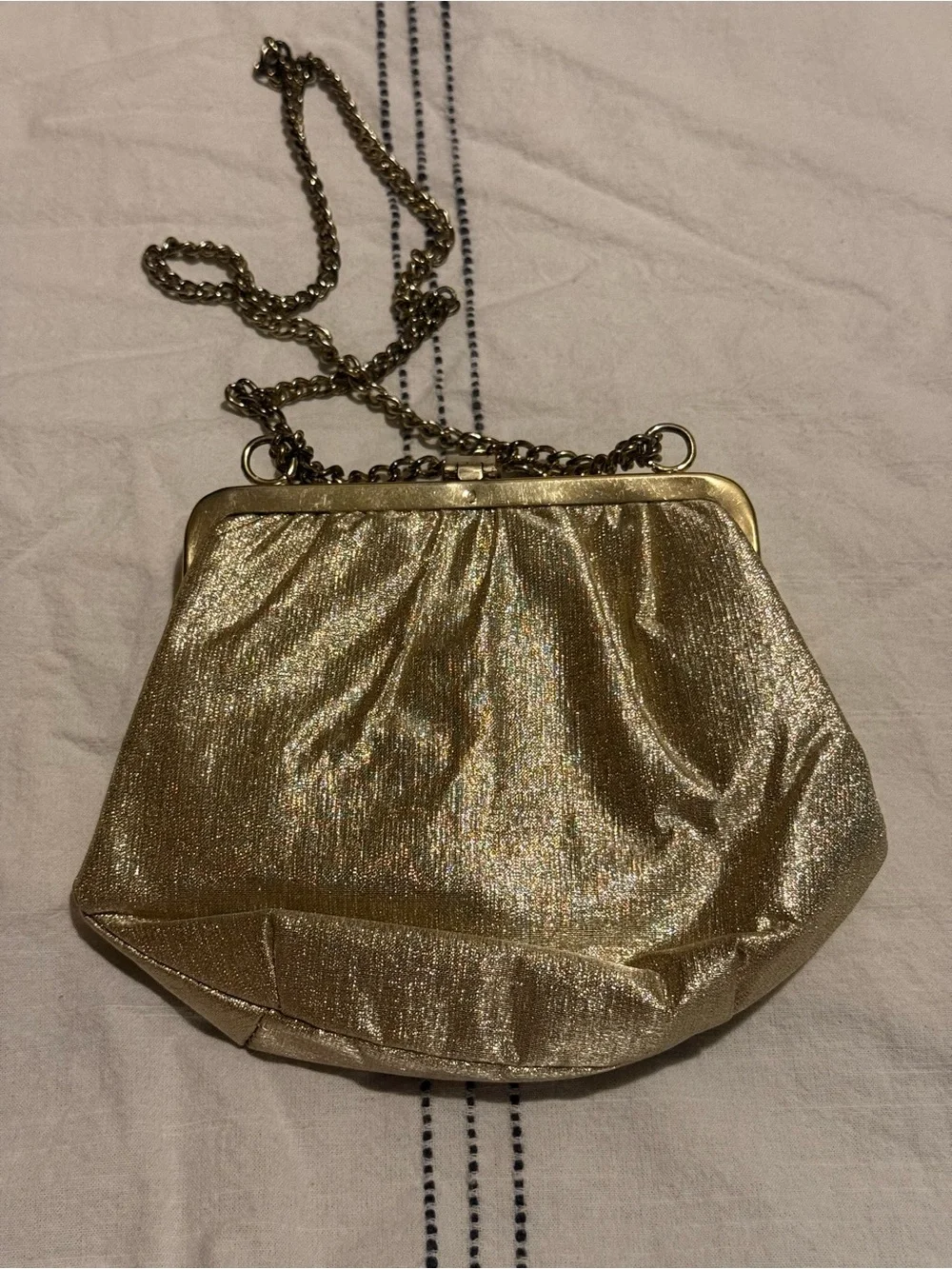 Vintage 1960s Gold Lamé Evening Bag Metallic Chain Frame Purse